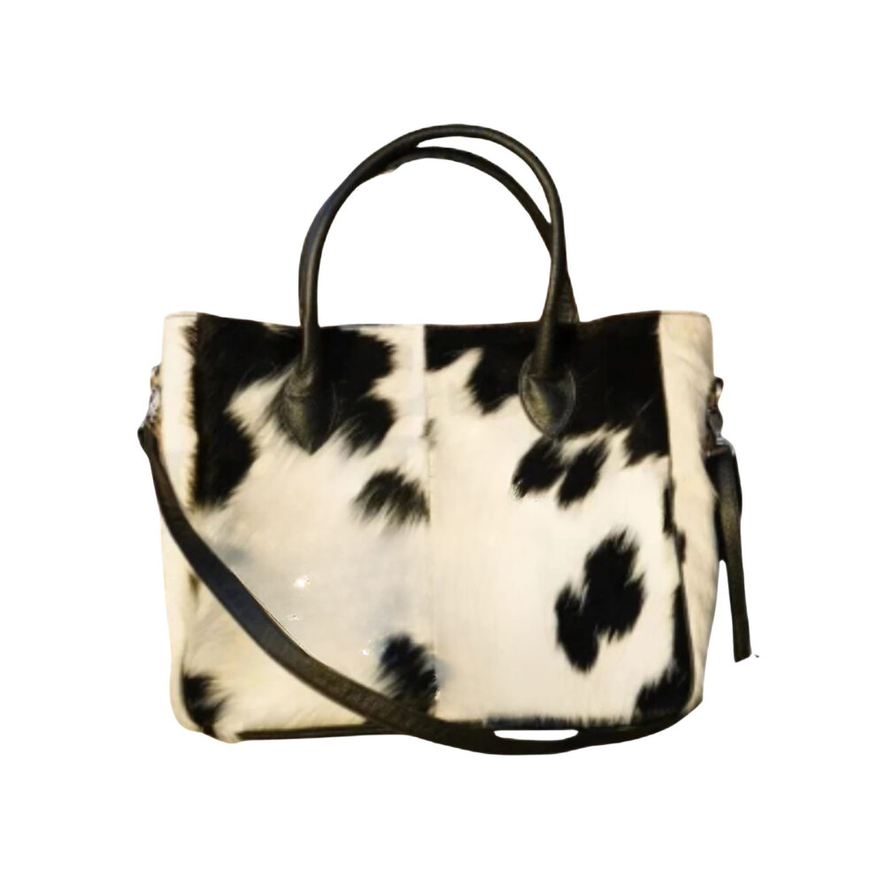 cowhide print leather tote bag