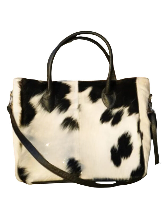 cowhide print leather tote bag