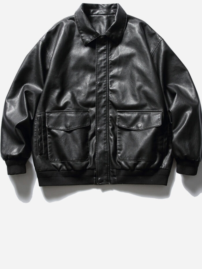 Loose Lapels Motorcycle Leather Jacket Retro Rub Colored PU Leather Jacket For Men