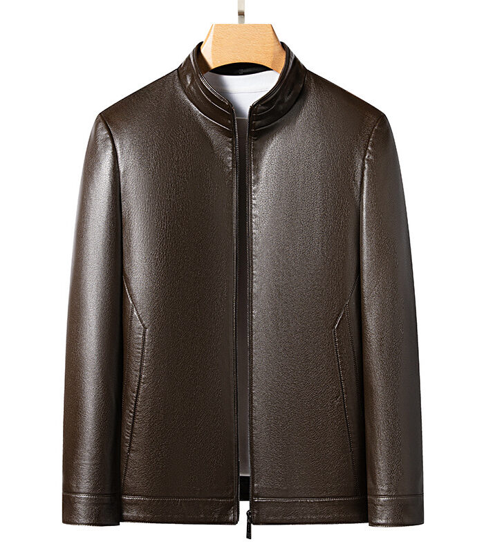 High Quality Leather Jacket Men's Stand Collar Coat