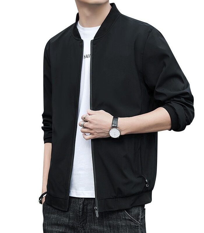 Men's Jacket Spring And Autumn Solid Color Stand Collar Coat