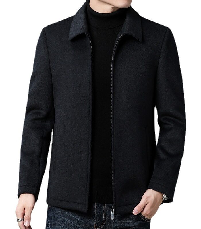 Men's Casual Polo Collar Woolen Jacket Woolen Coat Men's Clothing